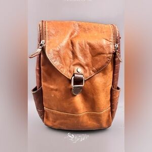 Brown Leather women’s shoulder and backpack with zipper and magnet closure.